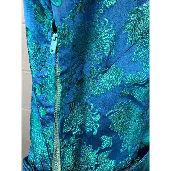 Vintage 60s Turquoise Brocade Silk Cheongsam Blouse Mandarin Collar - Picture 6 of 10